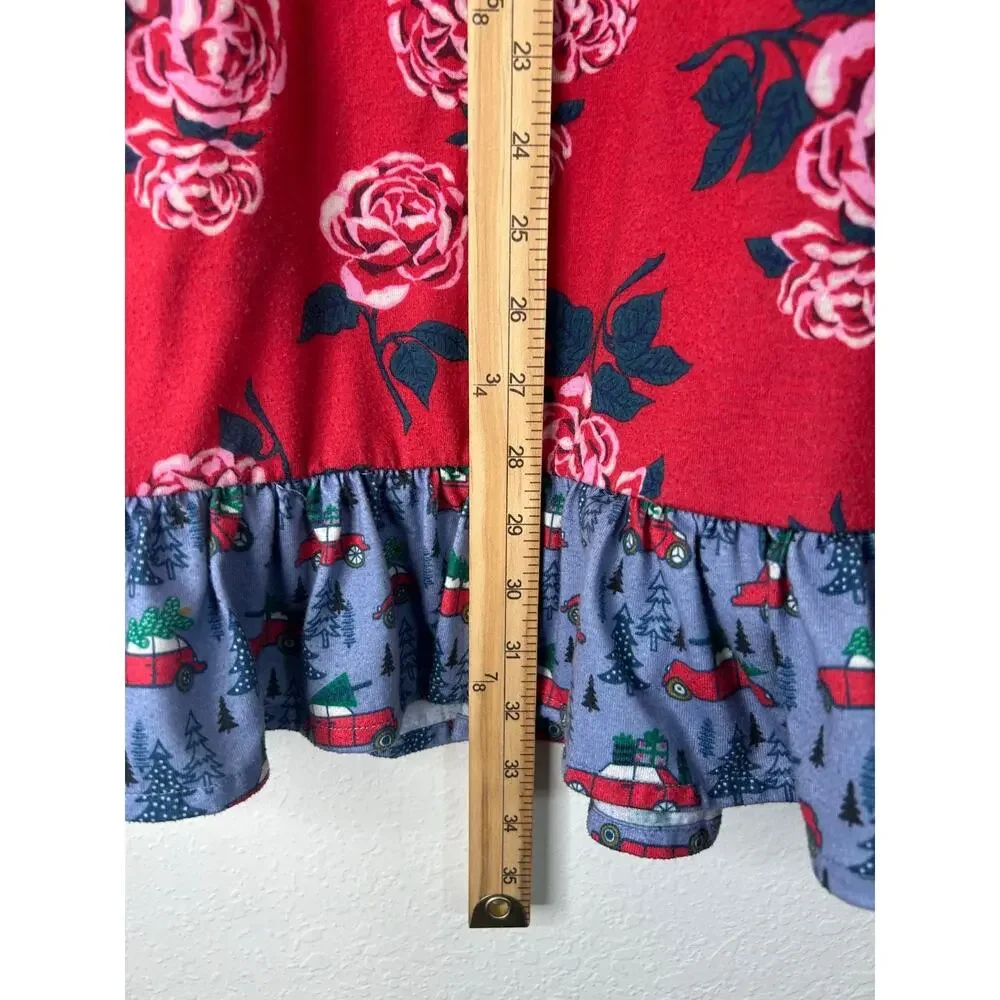 Matilda Jane Sleepyhead‎ PJ Gown Girls Size 8 Red Rose Pattern Tiered Ruffle Hem